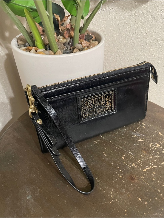 Coach Handbags - Coach Poppy Black Patent Leather Wristlet Wallet with Gold Plaque